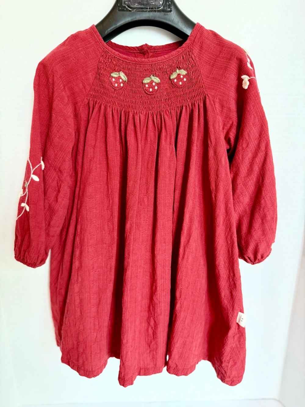 Girls' Cherry-Embroidered Red Casual Dress lightly used size 5T